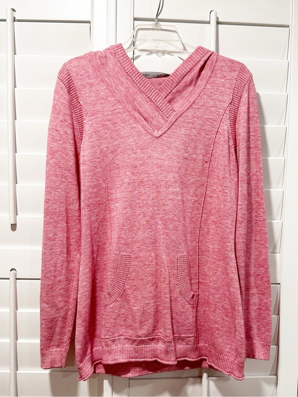 Athleta Pink Lightweight Hooded Sweater Women’s Large Cotton Blend Pullover